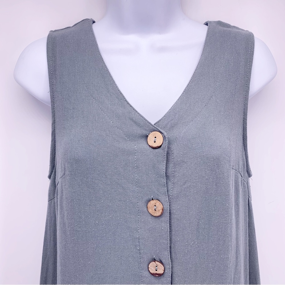 Vici Green Button Down Ruffle Bottom Mini Dress S… - image 2